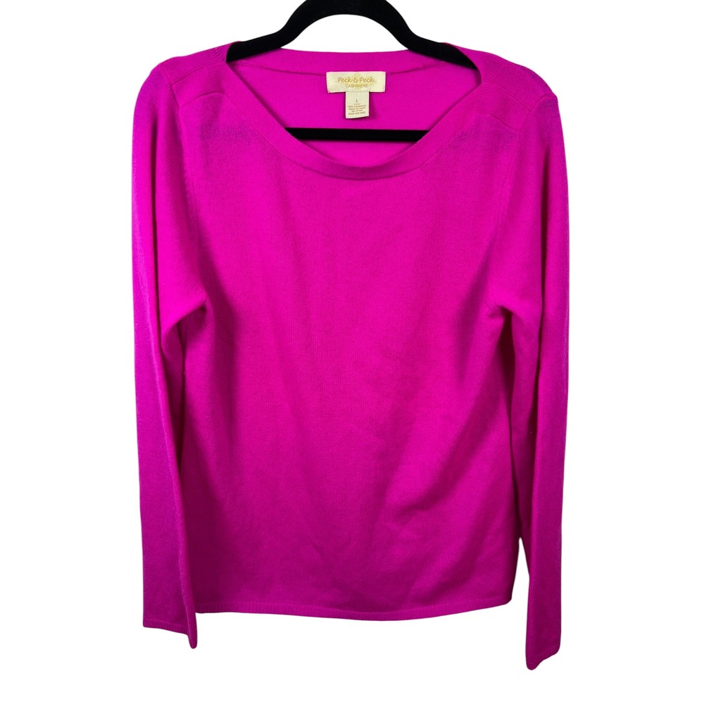 Peck & Peck Cashmere Sweater Hot Pink Barbiecore Pullover Long Sleeve Fuchsia L